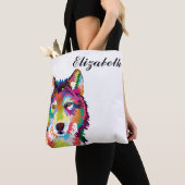 Personalisierte Farbenfrohe Pop Art Wolf Tasche (Von Nahem)