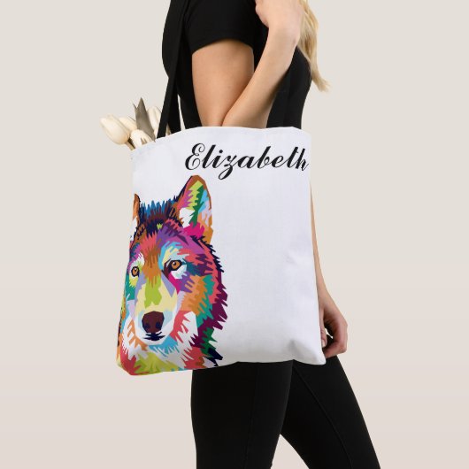 Personalisierte Farbenfrohe Pop Art Wolf Tasche (Von Nahem)