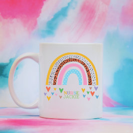 Personalisierte Farbenfrohe Regenbogen Herzkrankhe Kaffeetasse