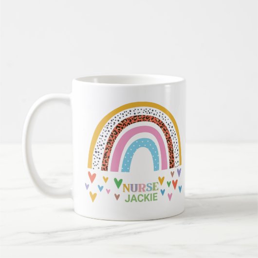 Personalisierte Farbenfrohe Regenbogen Herzkrankhe Kaffeetasse (Links)
