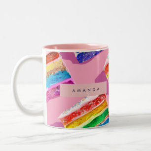 Personalisierte farbenfrohe Regenbogentorte Scheib Zweifarbige Tasse