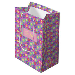 Personalisierte farbenfrohe Retro-Blumen in Lila-  Mittlere Geschenktüte