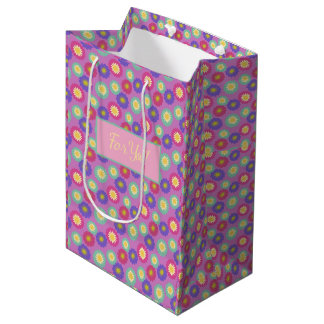 Personalisierte farbenfrohe Retro-Blumen in Lila- Mittlere Geschenktüte