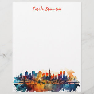 personalisierte, farbenfrohe Skyline Briefbogen