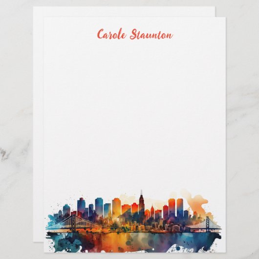 personalisierte, farbenfrohe Skyline Briefbogen (Vorne/Hinten)