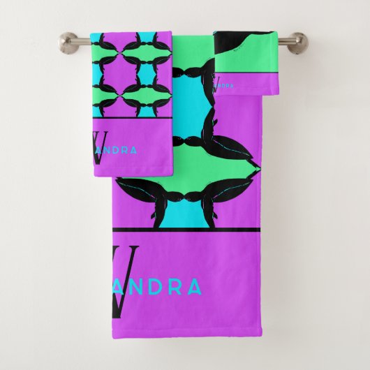 Personalisierte Farbenfrohe Tropenschildkrötenmono Badhandtuch Set (Insitu)