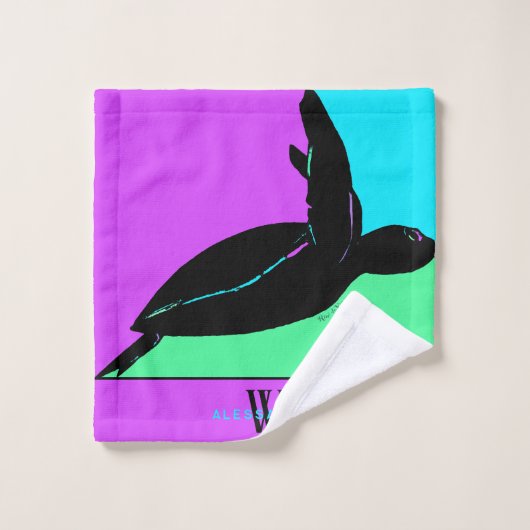 Personalisierte Farbenfrohe Tropenschildkrötenmono Badhandtuch Set (Waschlappen)