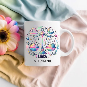 Personalisierte farbenfrohe Waage-Sternzeichen-Ast Kaffeetasse
