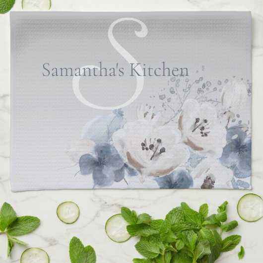 Personalisierte Farbflora-Monogramm Geschirrtuch (Gefaltet)