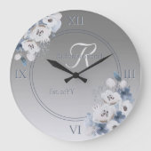 Personalisierte Farbflora-Monogramm Große Wanduhr (Vorderseite)