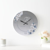 Personalisierte Farbflora-Monogramm Große Wanduhr (Zuhause)