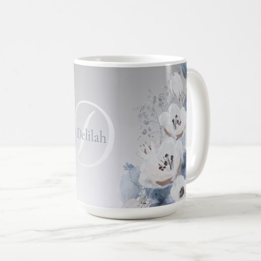 Personalisierte Farbflora-Monogramm Kaffeetasse (VorderseiteRechts)