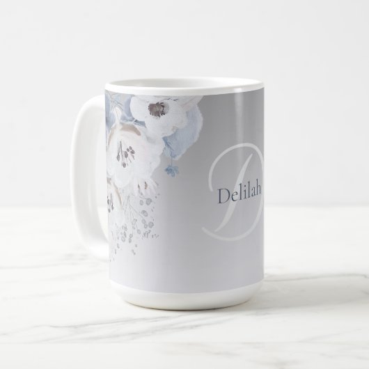 Personalisierte Farbflora-Monogramm Kaffeetasse (Vorderseite Links)