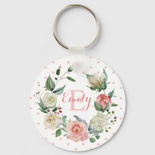 Personalisierte Farbflora Monogramm Rosa Rosa Schlüsselanhänger