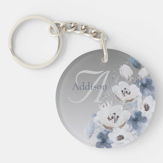 Personalisierte Farbflora-Monogramm Schlüsselanhänger (Vorderseite)