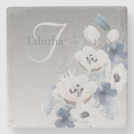 Personalisierte Farbflora-Monogramm Steinuntersetzer (Vorderseite)