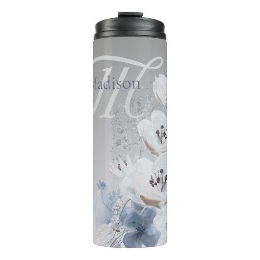 Personalisierte Farbflora-Monogramm Thermosbecher (Vorderseite)