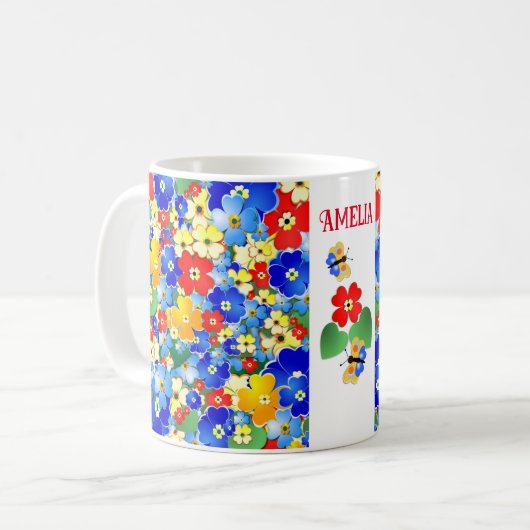 Personalisierte farbige Blume Kinder Kaffeetasse (Vorderseite Links)