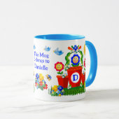 Personalisierte farbige Blume mit Emoji-Gesichtern Tasse (VorderseiteRechts)