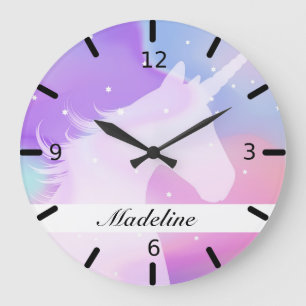 Personalisierte farbige Einhorn-Silhouette Große Wanduhr