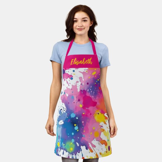 Personalisierte farbige Künstlerin Paint Splash Schürze (Getragen)