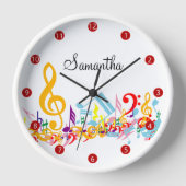 Personalisierte Farbige Musikernoten Wanduhr (Vorderseite)