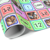 Personalisierte Farbige Quadrate mit Text, 3 Fotos Geschenkpapier (Rolleneckpunkt)