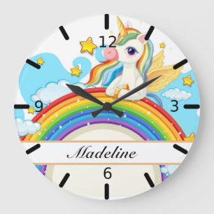 Personalisierte Farbstoffe Unicorn & Rainbow Große Wanduhr