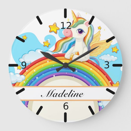 Personalisierte Farbstoffe Unicorn & Rainbow Große Wanduhr (Vorderseite)