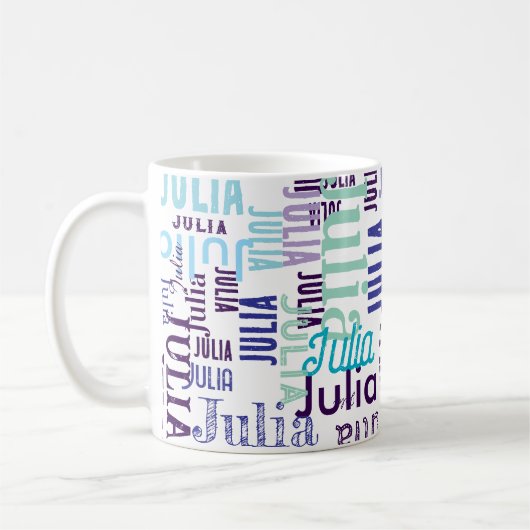 Personalisierte Farbtöne blauer Typografie Kaffeetasse (Links)