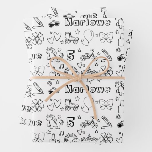 Personalisierte Färbung Birthday Rainbows Unicorns Geschenkpapier Set (Beispiel)