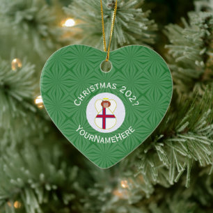 Personalisierte färöische Engel-Weihnachtsflagge Keramik Ornament