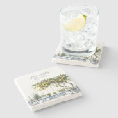 Personalisierte Favoriten Wasserfarbe Lemon Blauer Steinuntersetzer (Seitenansicht)