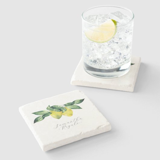 Personalisierte Favoriten Wasserfarben Lemon Botan Steinuntersetzer (Seitenansicht)