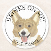 Personalisierte Fawn & White Corgi Hochzeit Runder Pappuntersetzer (Vorderseite)