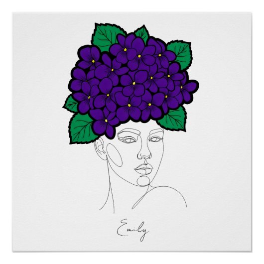 Personalisierte Februar-Geburtsblumen-Kronen-Kunst Poster (Vorderseite)