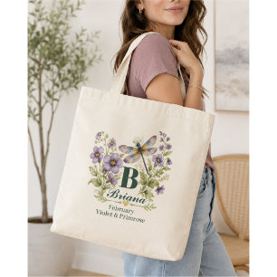 Personalisierte Februar-Geburtsblumen-Libelle-Trag Tragetasche
