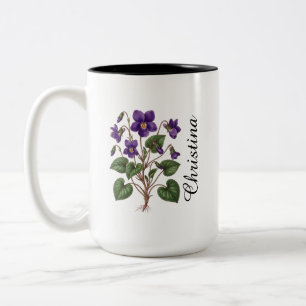 Personalisierte Februar-Veilchen-Geburtsmonatsblum Zweifarbige Tasse