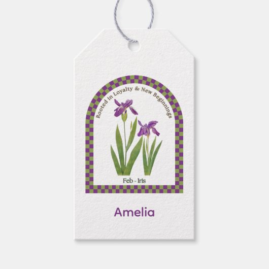 Personalisierte Februargeburtstags-Blume Geschenkanhänger (Vorderseite)