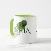 Personalisierte Feder-Monogramm-Salbei-Grün Tasse (Vorderseite Links)