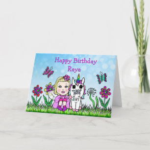 Personalisierte Fee und Einhorn zum Happy Birthday Karte