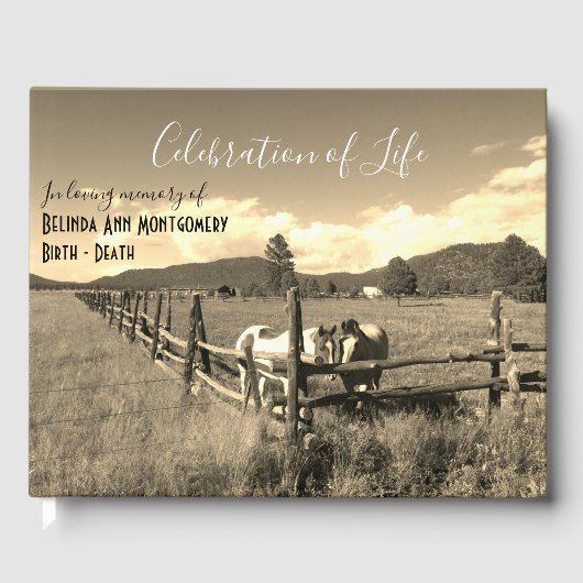 Personalisierte Feier von Sepia-Pferden Gästebuch (Vorderseite)