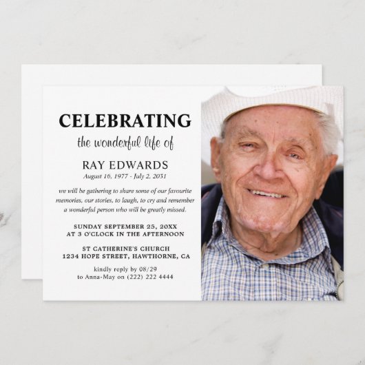 Personalisierte Feier zur Beerdigung des Lebens Einladung (Vorne/Hinten)