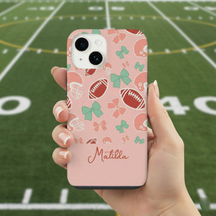 Personalisierte feminine Fußball-Schleifen-Muster- iPhone 14 Hülle