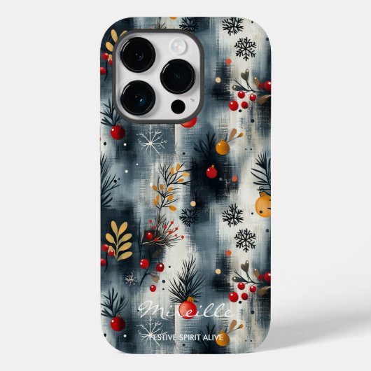 Personalisierte Festliche Berries und Schneeflocke Case-Mate iPhone Hülle (Rückseite)