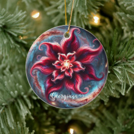 Personalisierte festliche Poinsettia Galaxie Keramik Ornament