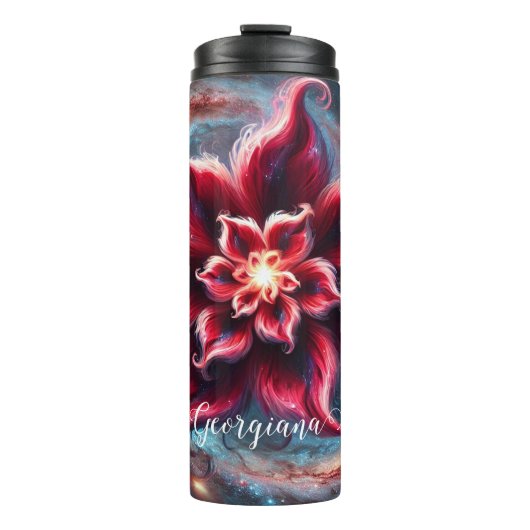Personalisierte festliche Poinsettia Galaxie Thermosbecher (Vorderseite)