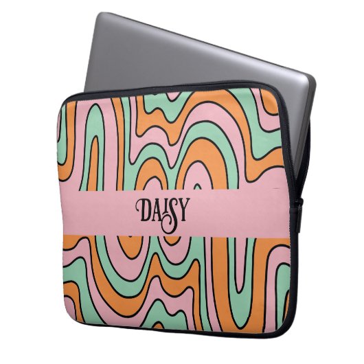 Personalisierte, fette Retro-Abstrakte Wavy Lines Laptopschutzhülle (Vorderseite Links)