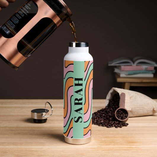 Personalisierte, fette Retro-Abstrakte Wavy Lines Trinkflasche (Kaffee)