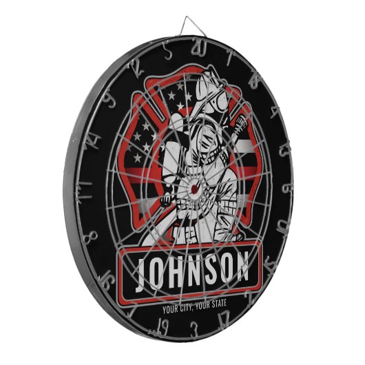 Personalisierte Feuerwehrfeuerfestungsflagge Dartscheibe (Vorderseite Links)